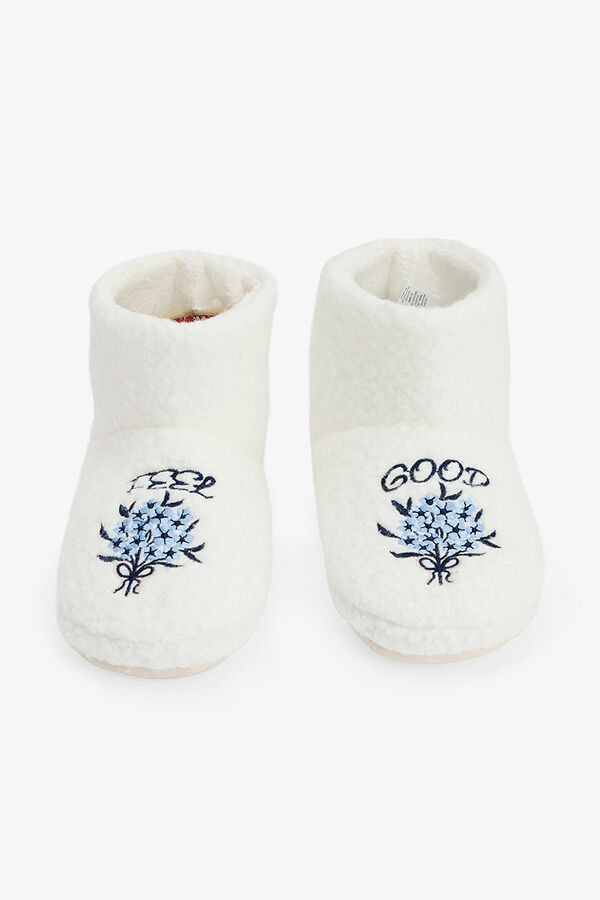 Penti Chinelos de quarto bordados com o slogan Feel Good bege