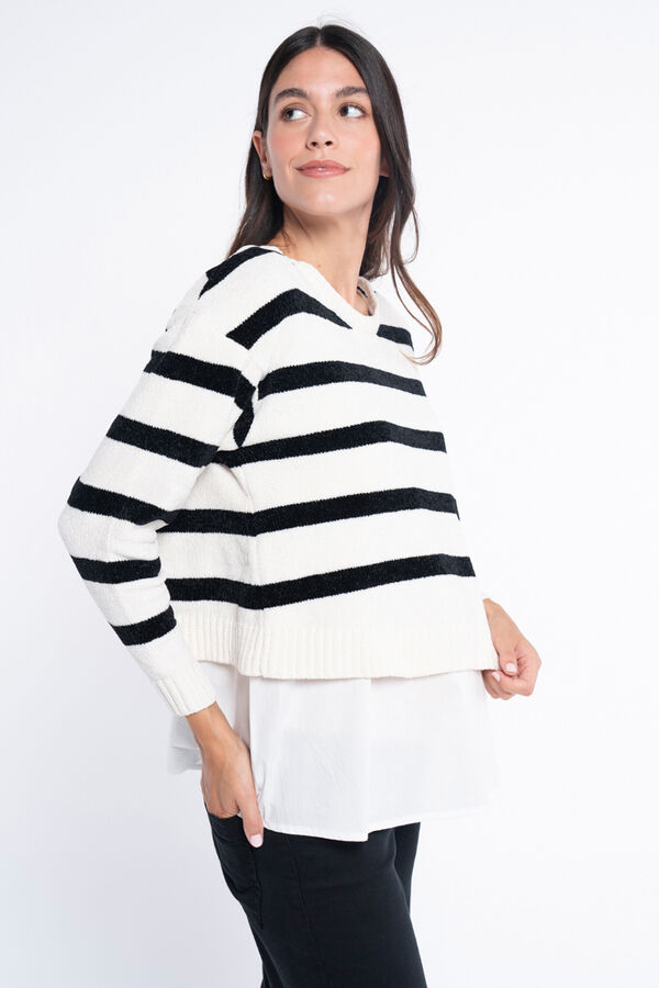 Ohma! Camisola riscas de chenille com blusa branco