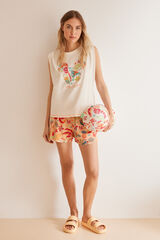 Women'secret Pijama corto 100% algod&oacute;n tropical marfil