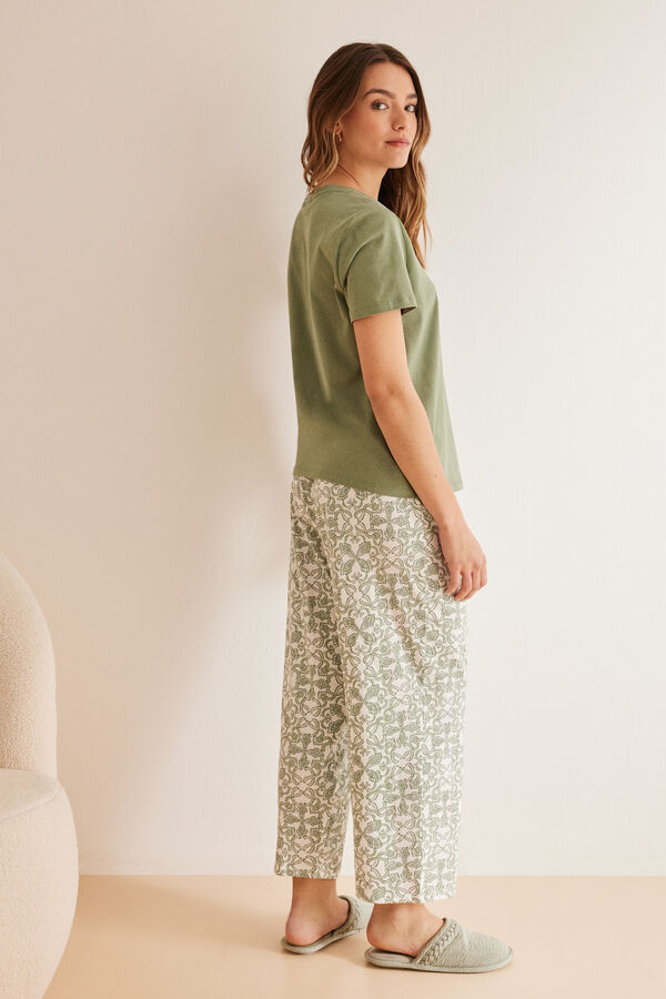 Women'secret Pijama 100% algod&oacute;n capri Mafalda kaki