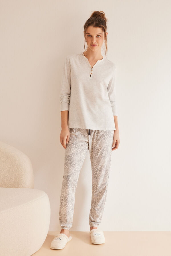 Women'secret Camisola 100% algod&atilde;o manga comprida cinzento-claro cinzento