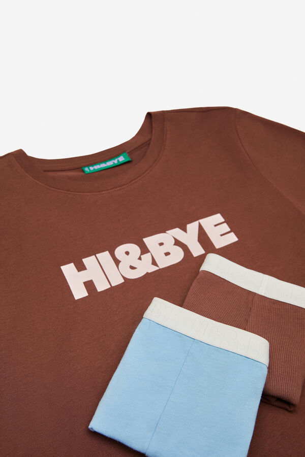 HI&BYE Pack 2 cuequinhas culotte algodão azul e castanho cinzento