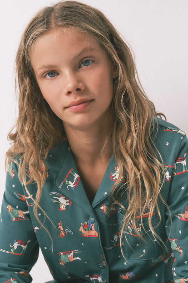 Women'secret Pijama infantil com cachorrinhos 100% algod&atilde;o verde