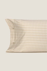 Textura Fronha de cetim de algod&atilde;o com xadrez xadrez bege