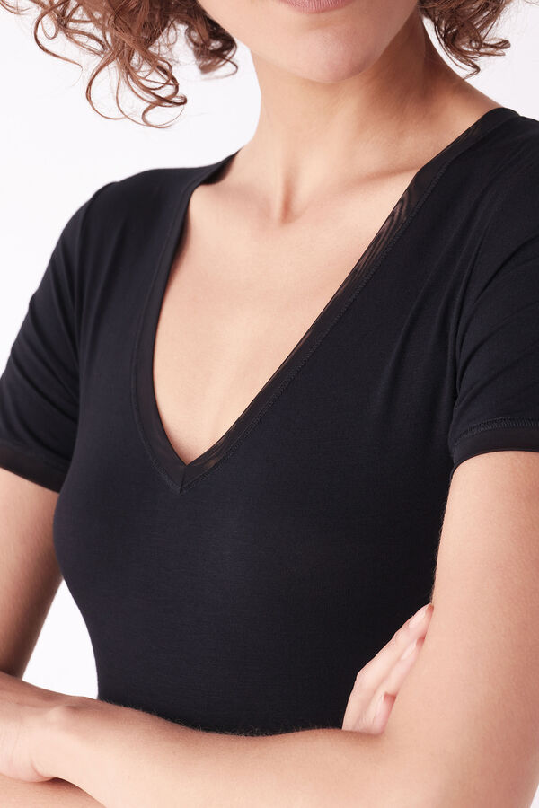 Cotonella T-shirt preta de manga curta preto
