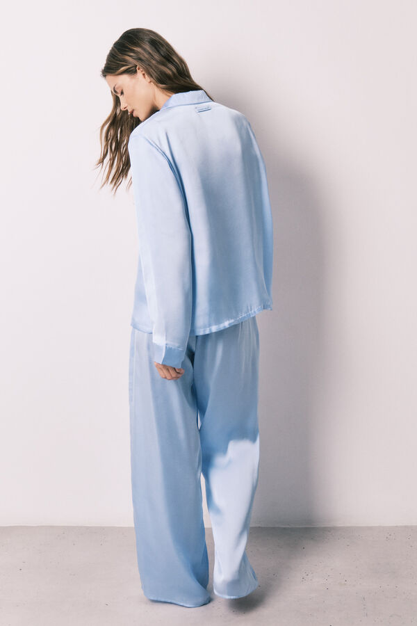 Women'secret Pijama camisero largo sat&eacute;n azul azul
