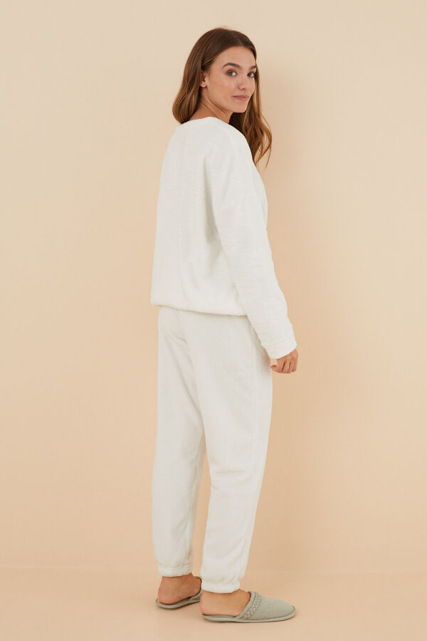 Women'secret Pijama polar blanco marfil