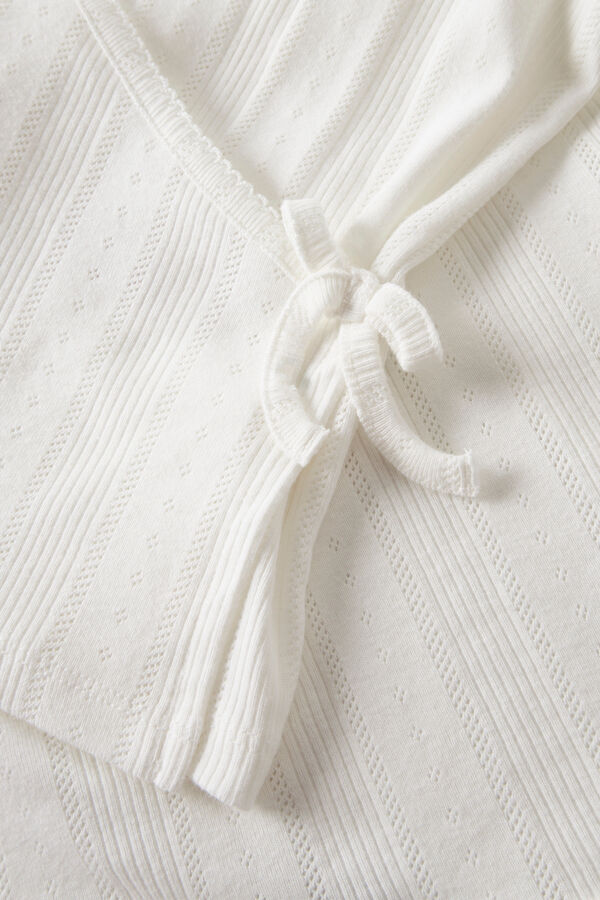 Lmtd Top de malha de manga comprida cruzado com la&ccedil;ada branco