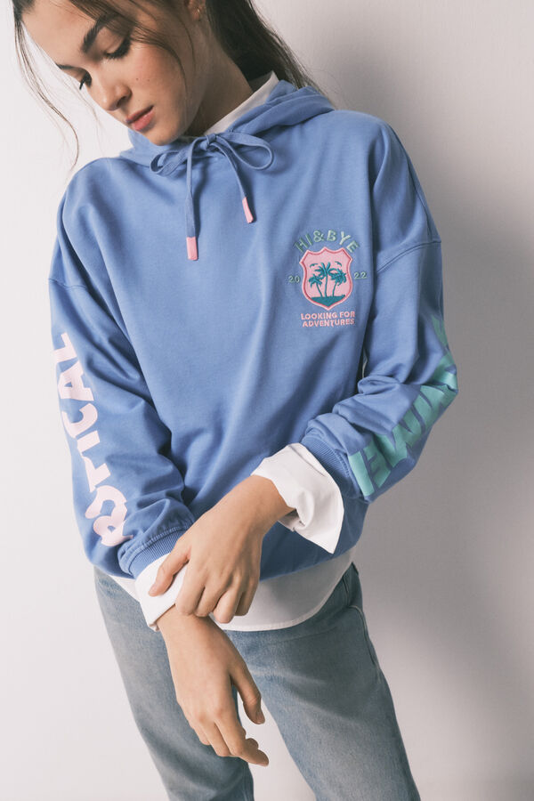 HI&BYE Sweatshirt com capuz em felpa de algod&atilde;o azul azul