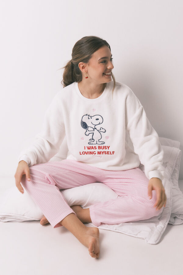 Women'secret Pijama largo polar Snoopy marfil