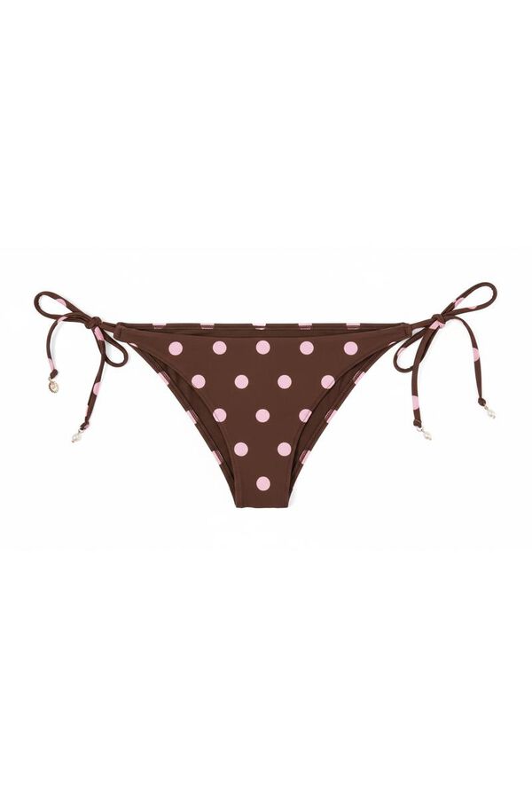Women'secret Cuecas de biqu&iacute;ni castanhas, de lateral m&eacute;dia e estampado bolinhas  cru
