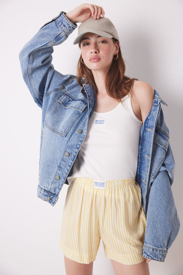 Women'secret Pijama al&ccedil;as cal&ccedil;&otilde;es riscas marfim bege