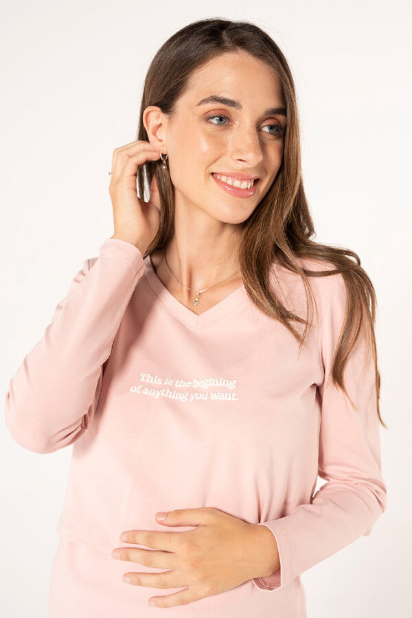 Ohma! T-shirt amamenta&ccedil;&atilde;o "This is the begining" rosa