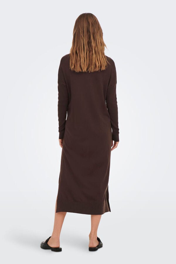 Only Maternity Vestido largo de punto premamá, con cuello V, color marrón chocolate. marrón