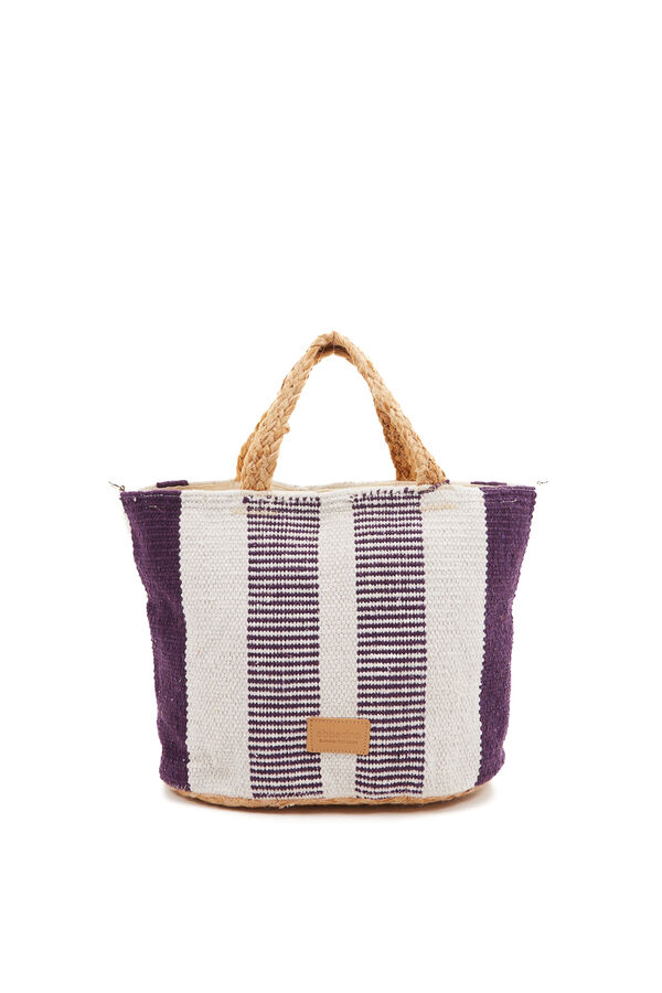 Abbacino Cesta pequena de ráfia riscas rosa