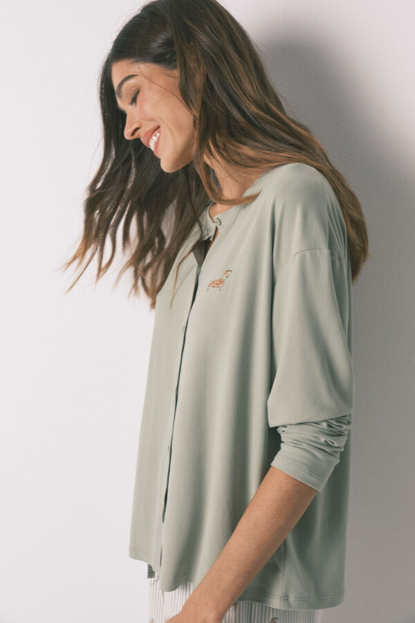 Women'secret Pijama largo punto suave verde estampado perritos verde