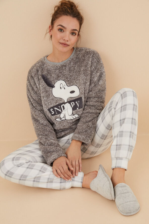 Women'secret Pijama polar Snoopy cinzento cinzento