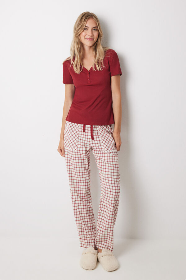 Women'secret Camiseta manga curta em tecido waffle vermelho vermelho