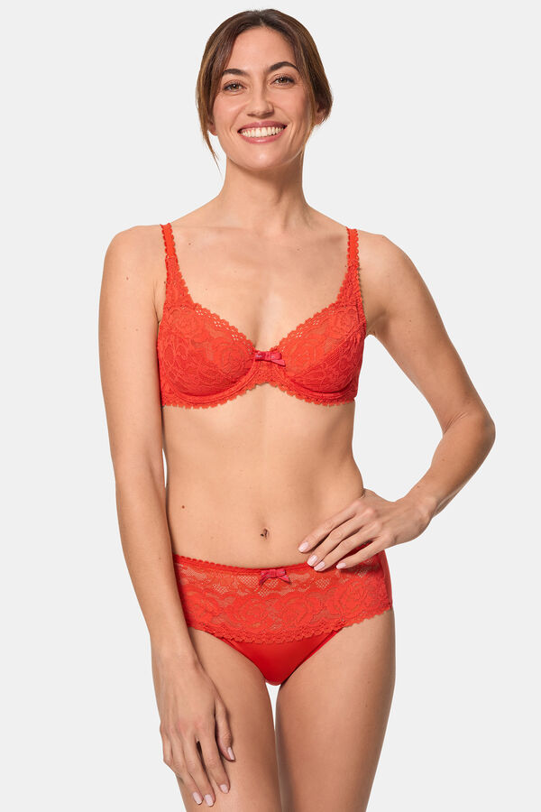 Playtex Sujetador con aros de encaje floral rojo