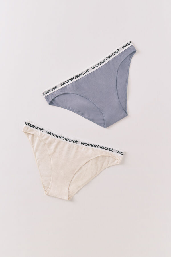 Women'secret Pack bragas cl&aacute;sicas algod&oacute;n logo blanco marfil
