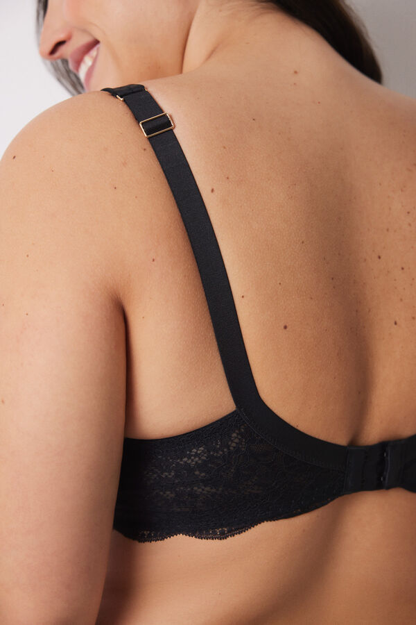 Women'secret REAL Sujetador reductor microfibra y encaje negro negro