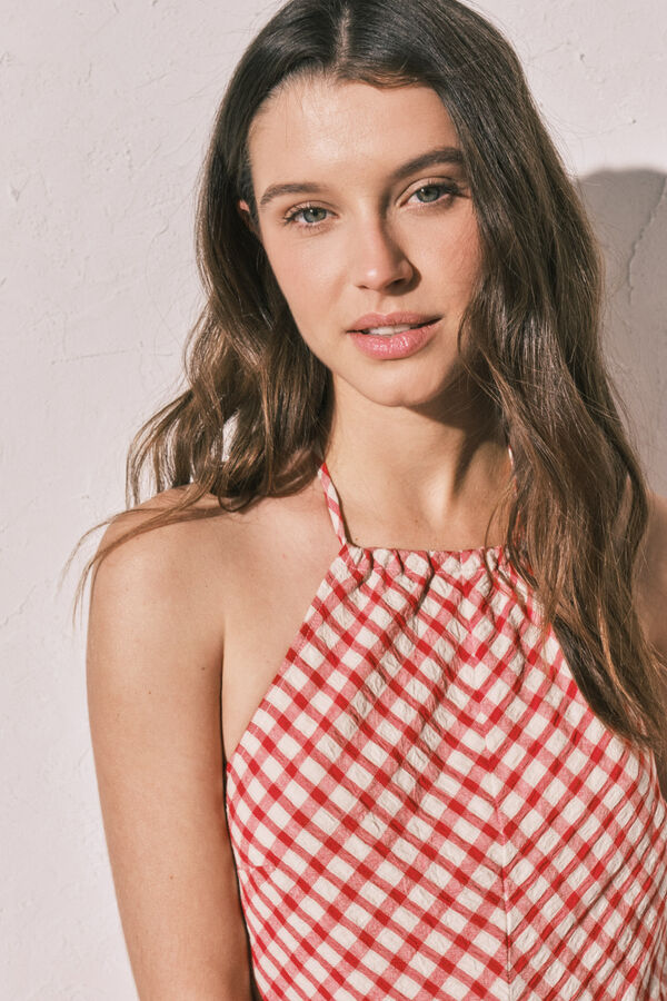 Women'secret Vestido curto estampado vichy vermelho borgonha