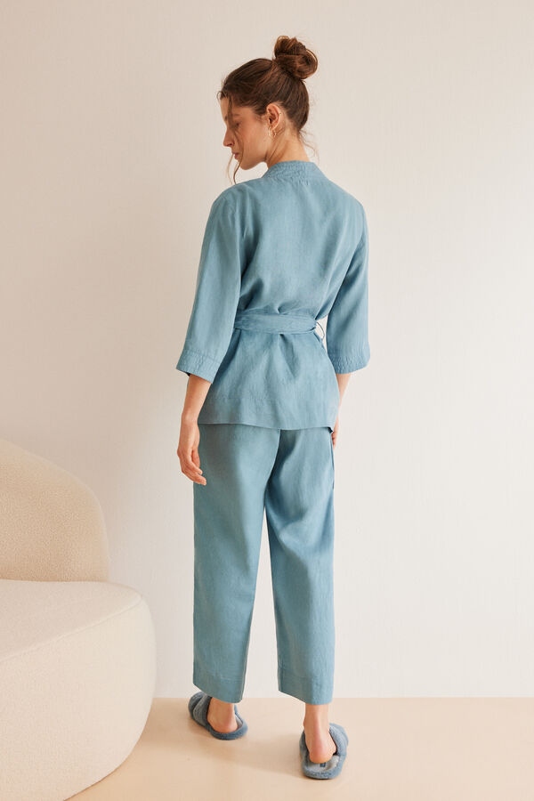 Women'secret Conjunto pijama 3 peças linho azul