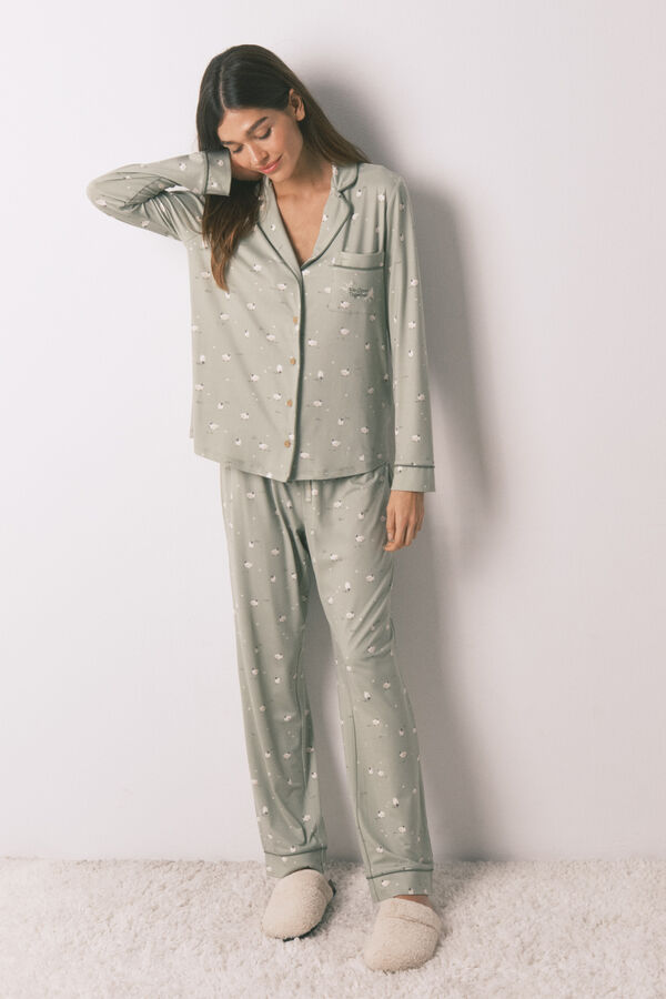 Women'secret Pijama comprido camiseiro com ovelhas verde
