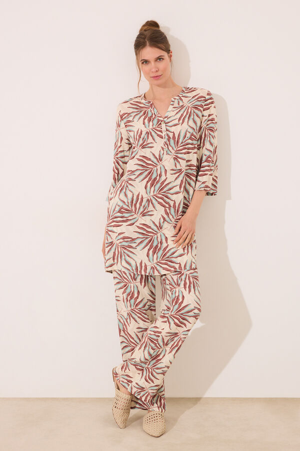 Women'secret Camisola corta estampado hojas marfil