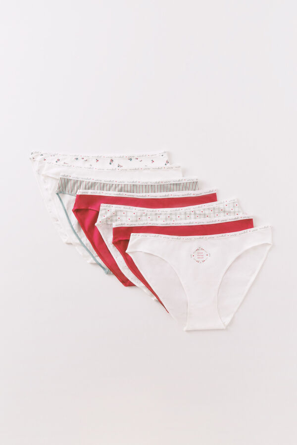 Women'secret Pack 7 bragas cl&aacute;sicas algod&oacute;n print navide&ntilde;os burdeos