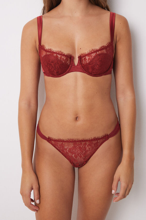Women'secret Tanga encaje tiras tul rojo rojo