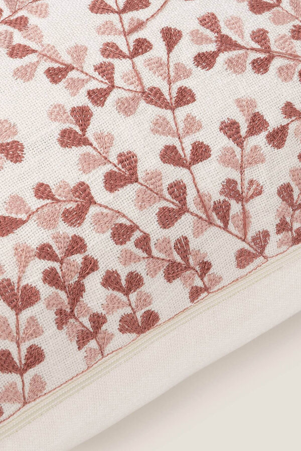 Womensecret Funda cojín bordado floral algodón lino 45x45cm. rosa
