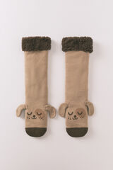 Women'secret Calcetines largos tricot marr&oacute;n print perro beige