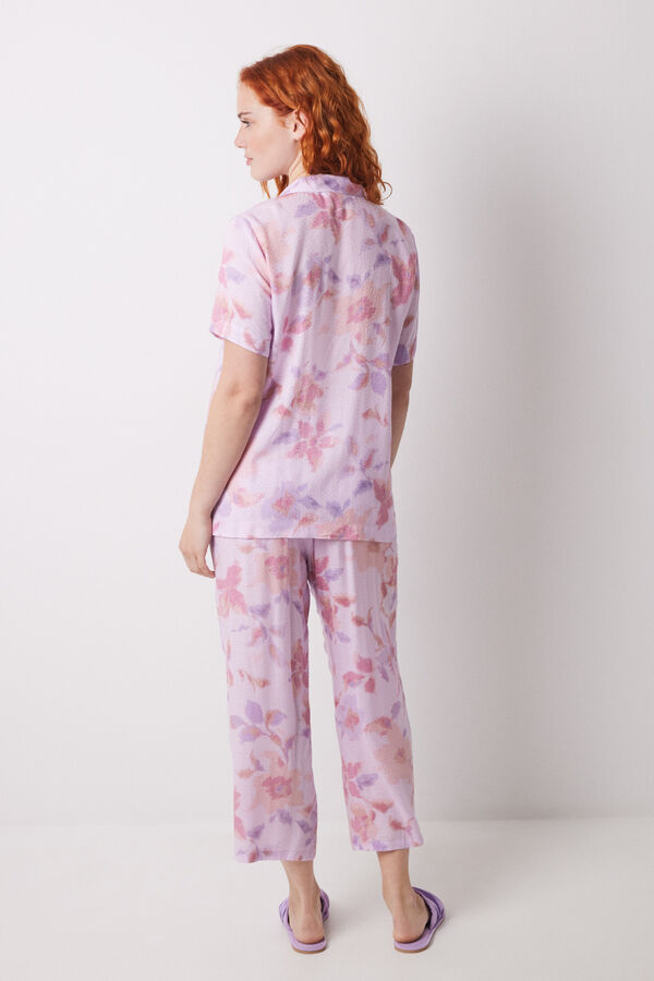 Women'secret Pijama camisa floral capri viscose rosa
