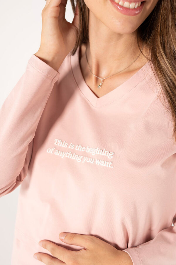 Ohma! T-shirt amamenta&ccedil;&atilde;o "This is the begining" rosa