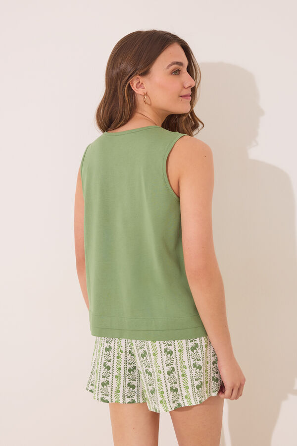 Women'secret Pijama corto tirantes algodón pliegues verde verde