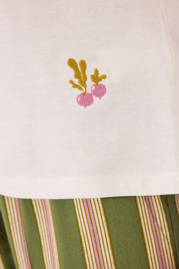 Women'secret Camiseta lisa manga larga 100% algod&oacute;n blanco marfil