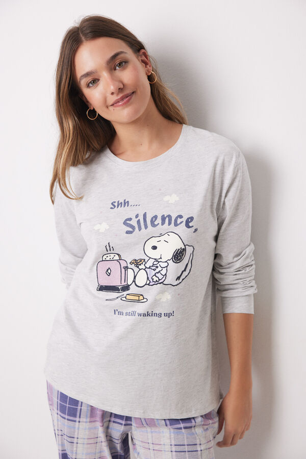 Women'secret Pijama largo 100% algod&oacute;n Snoopy cuadros gris