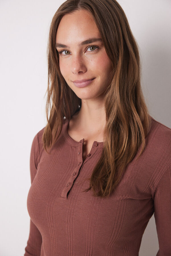 Women'secret Camiseta manga larga canal&eacute; marr&oacute;n marr&oacute;n