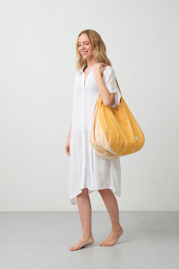 Textura Bolsa saco algod&oacute;n tejido amarillo