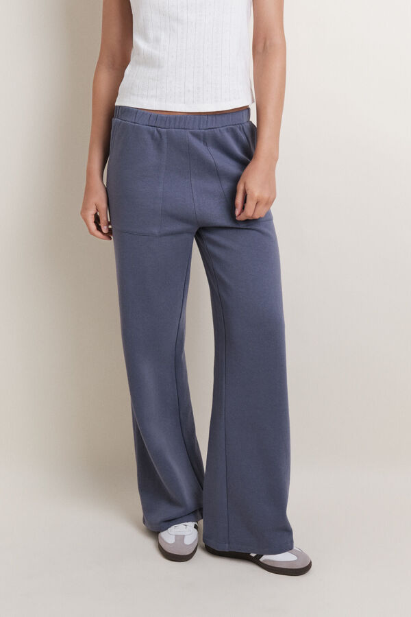 HI&BYE Pantal&oacute;n flare felpa algod&oacute;n azul  azul