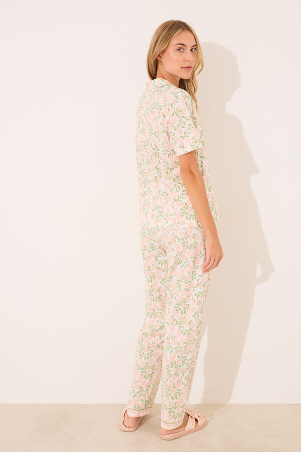 Women'secret Pijama camisero algod&oacute;n estampado rosa rosa