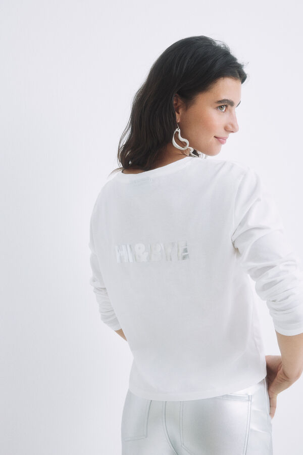 HI&BYE Camiseta 100% algod&oacute;n marfil logo marfil