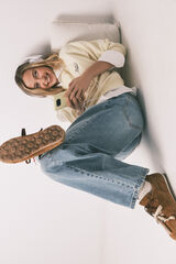 HI&BYE Sweatshirt curta lisa em felpa de algod&atilde;o amarela estampado