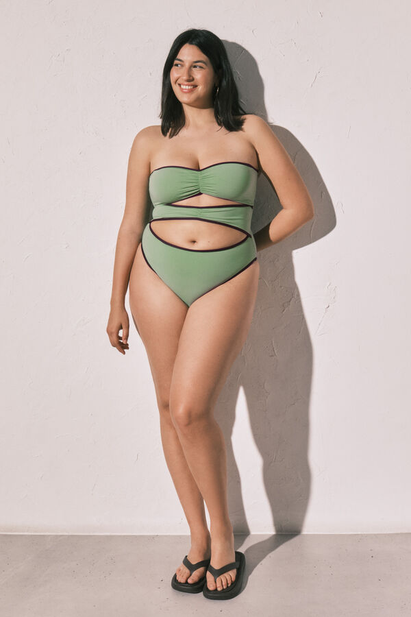 Women'secret Fato de banho bandeau com aberturas frontais verde verde
