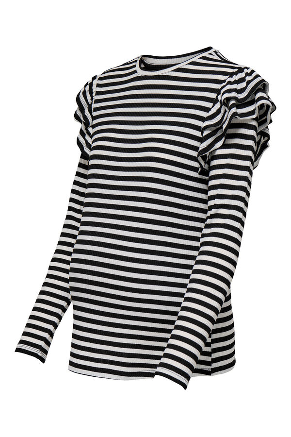 Only Maternity Camiseta rallas premamá manga larga y volantes negro