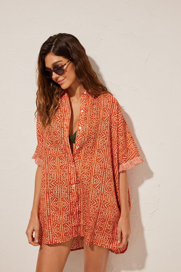 Women'secret Camisola praia impressa geom&eacute;trica castanho