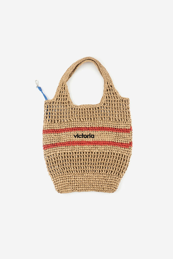 Victoria Mala tote em tecido de fibra natural bege