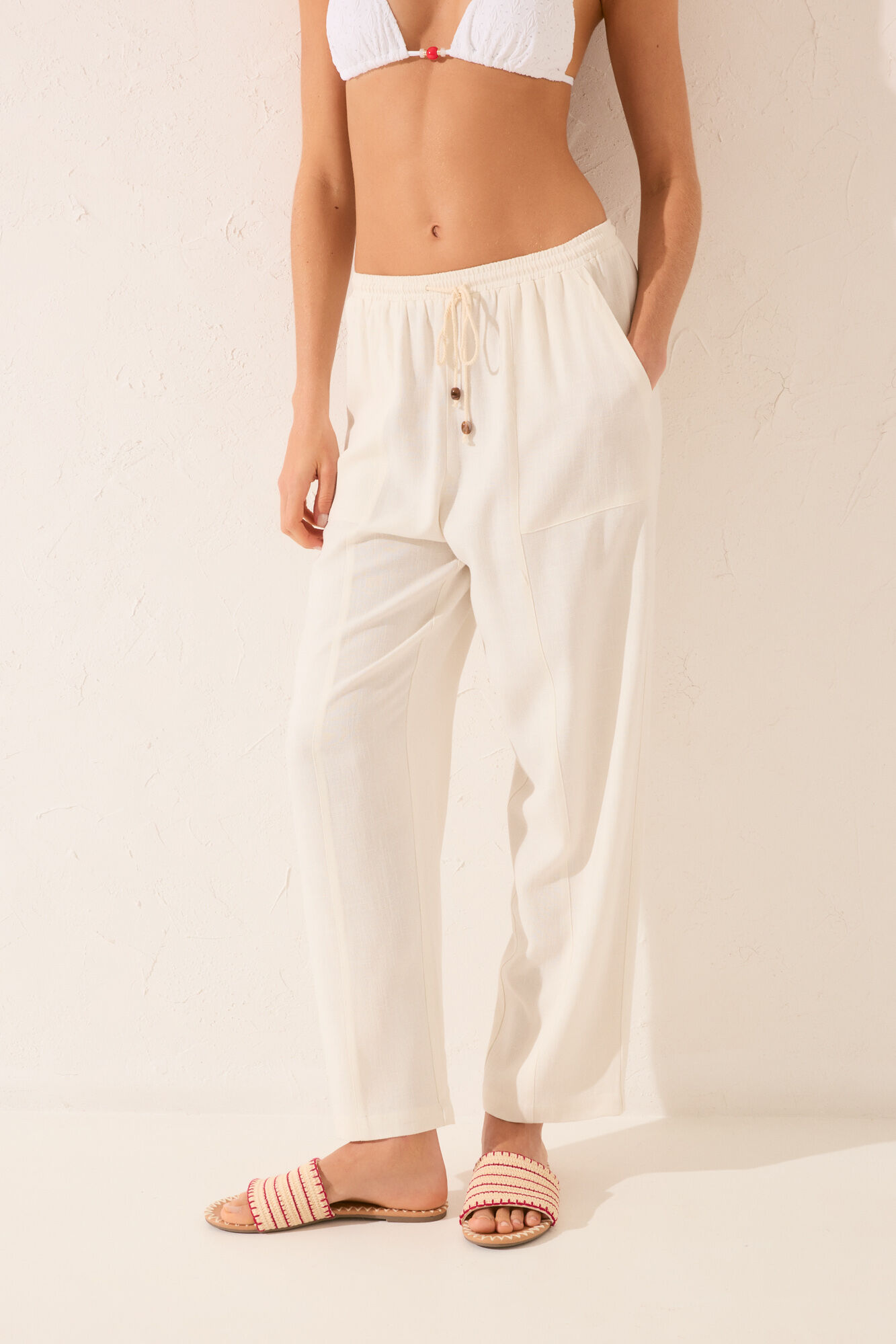 Women'secret Pantal&oacute;n Capri lino blanco