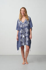 Textura T&uacute;nica algod&oacute;n detalle bordado azul